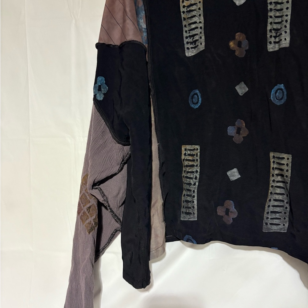 Womens Patchwork Button-Down Shirt in Black & Mau… - image 3